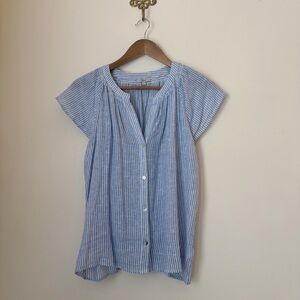 Rails Alena Button Front Linen Blend Shirt Small Sanibel Stripe